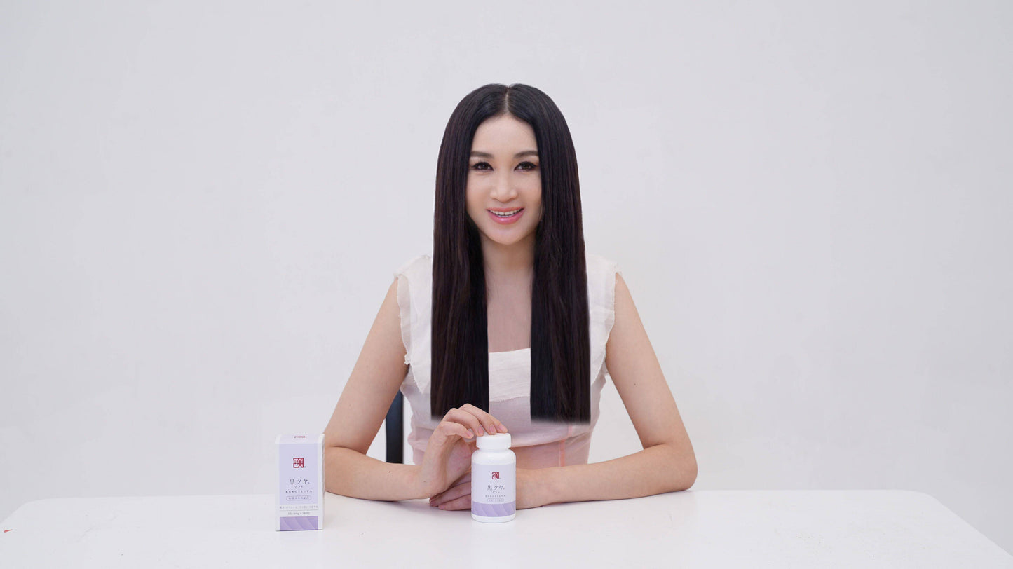 黑髮靈®由SINCA品牌推出,展示濃密烏黑秀髮的產品包裝和相關細節。
