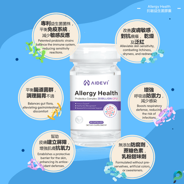 AIDEVI®抗敏免疫益生菌營養補充劑,200億CFU,腸道護理與免疫調節,美國製造。