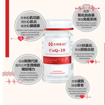 AIDEVI - AIDEVI® 輔酶Q - 10護心丸|120mg高純度Q10 × 雨生紅球藻 × 維他命E × 超強抗氧化 × 美國製造 - 營養補充劑