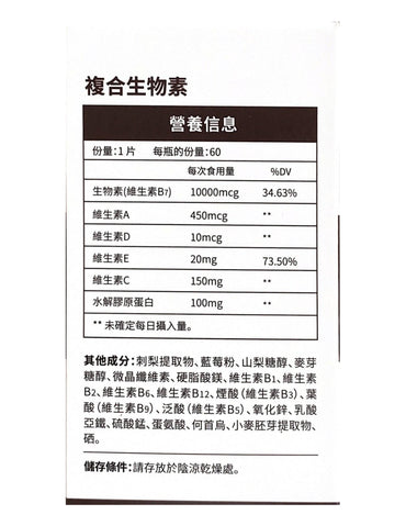 JULYTIGER防掉髮生物素營養補充劑，10,000mcg高濃度生物素，天然養髮、增強髮量與韌性。